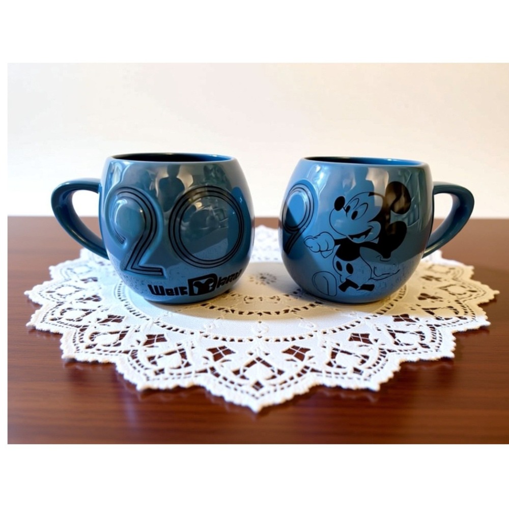 Disney Oversized Mickey Mouse 2019 2020 Globe Shape Mugs Set of 2 Commemorative